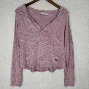 Roxy Womens Reddish Pink Marl Knit V-Neck Pullover Hoodie Sweater Small